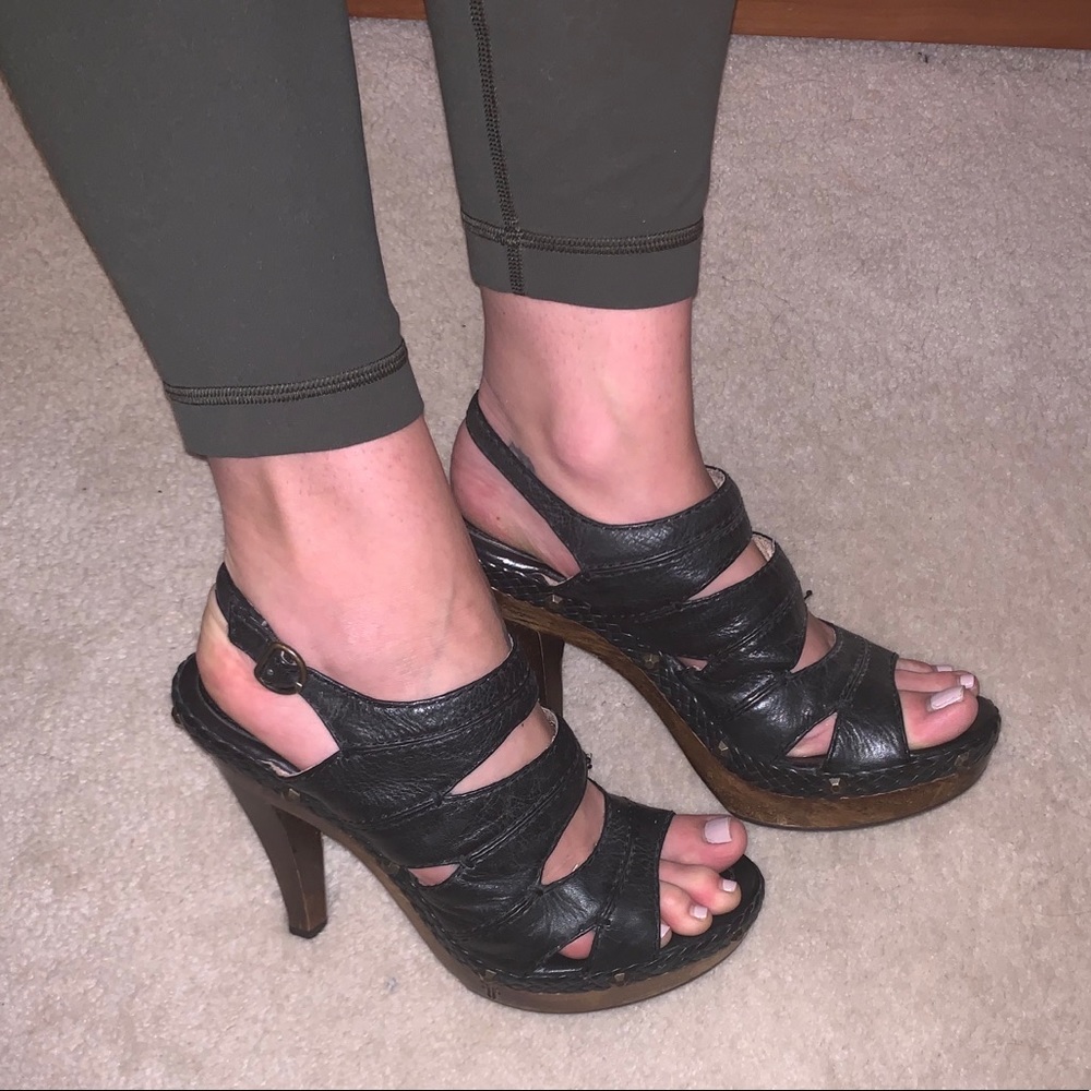 Frye Platform Black Leather Heels Sz 10